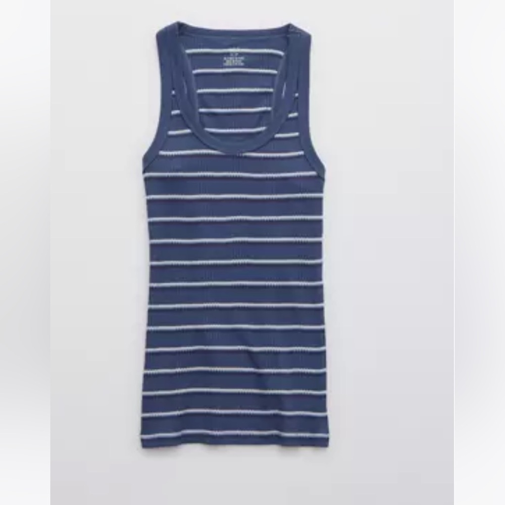 Aerie Waffle Blue and White Striped Tank Top